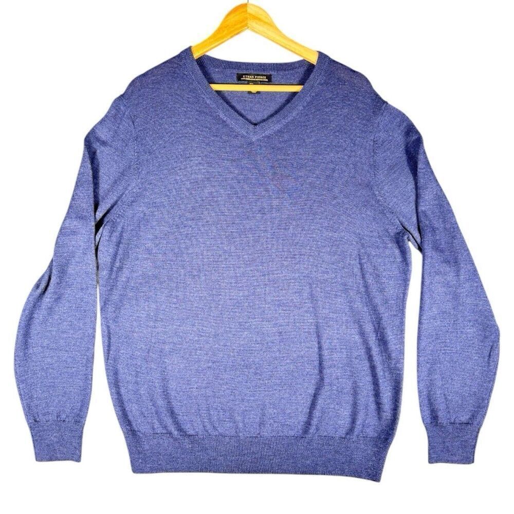 Ethan Pierce Sz L 100% Extra Fine Merino Wool Sweater Blue Golf Athleisure Soft